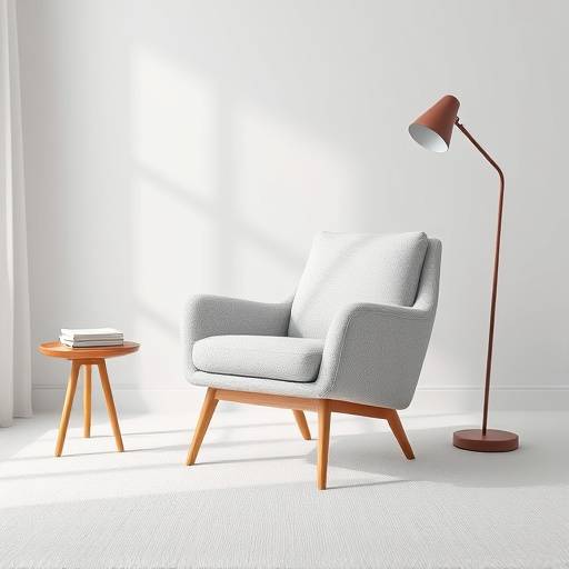 Bilde av en skandinavisk lenestol med lysegrå tekstil og minimalistisk design