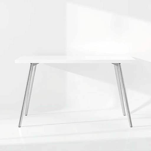 Bilde av et minimalistisk skrivebord i hvit laminat med metallben