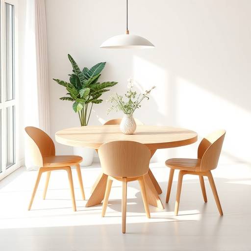 Bilde av et rundt spisebord i lyst tre med minimalistisk design